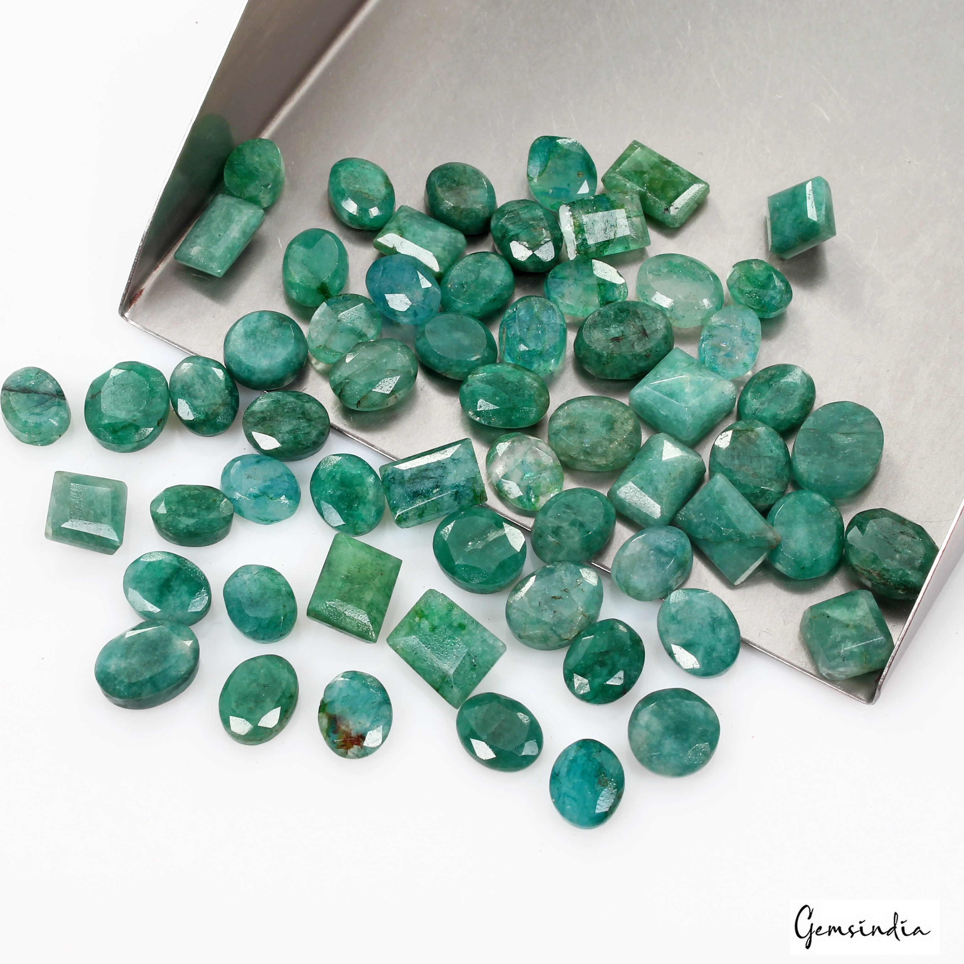 60 Pcs Natural Blue Green Colombian Emerald Mix Cut Loose 7mm-10mm Gems 128 cts