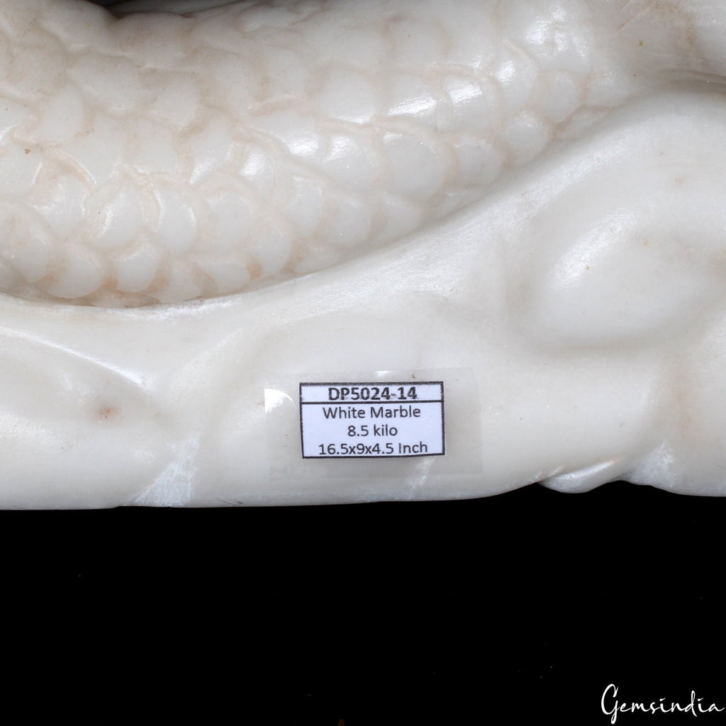 16.5 inch Tall Large White Marble Mermaid Hand Carved Figurine Statue 8.5 kilo