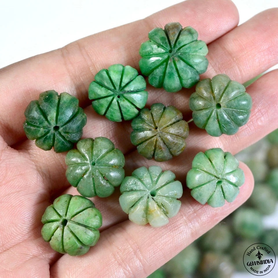1000 Ct Natural Green Emerald Pumpkin Carving Drilled Loose Beads Lot 65 Pcs