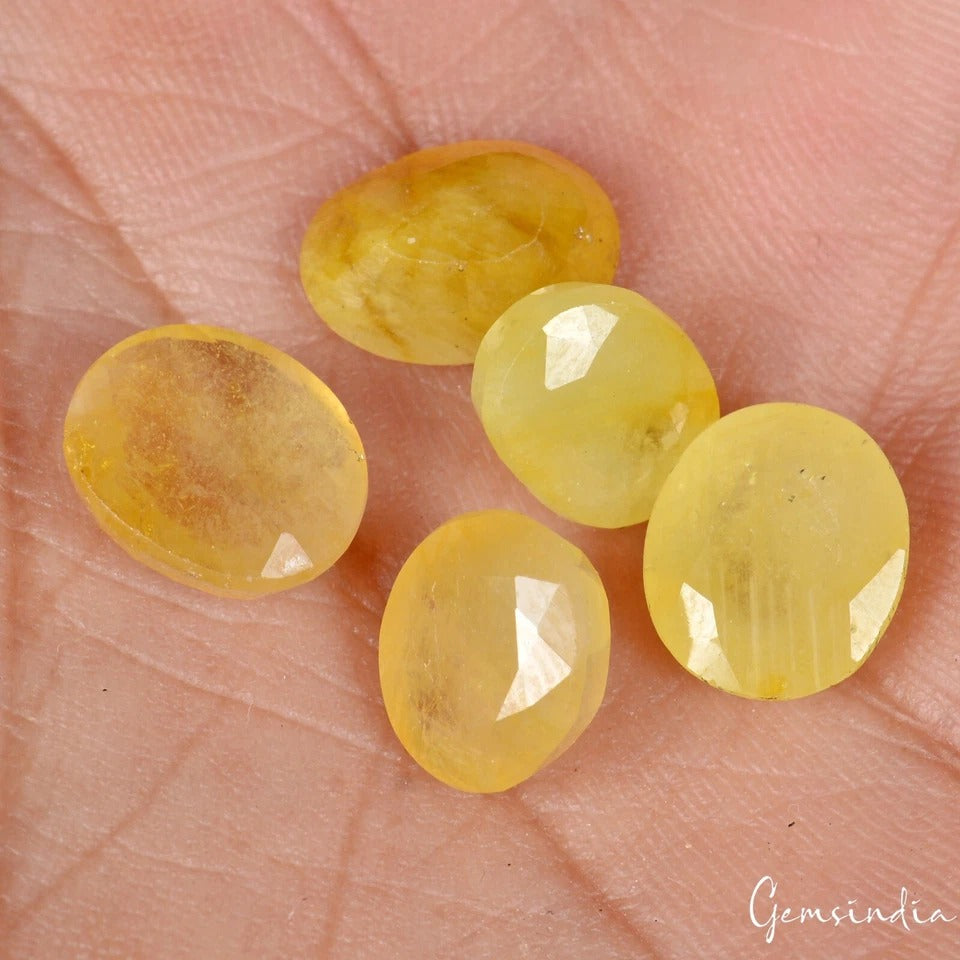 Sapphire Lot, Loose Gemstone, Untreated, Yellow — 5 Pieces, 9mm to 11mm, 19.60 Ct, Sri Lanka