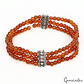Hessonite Garnet Rondelle Cab Gemstone Beads Stretchable 3 Strand Bracelet 6.5"