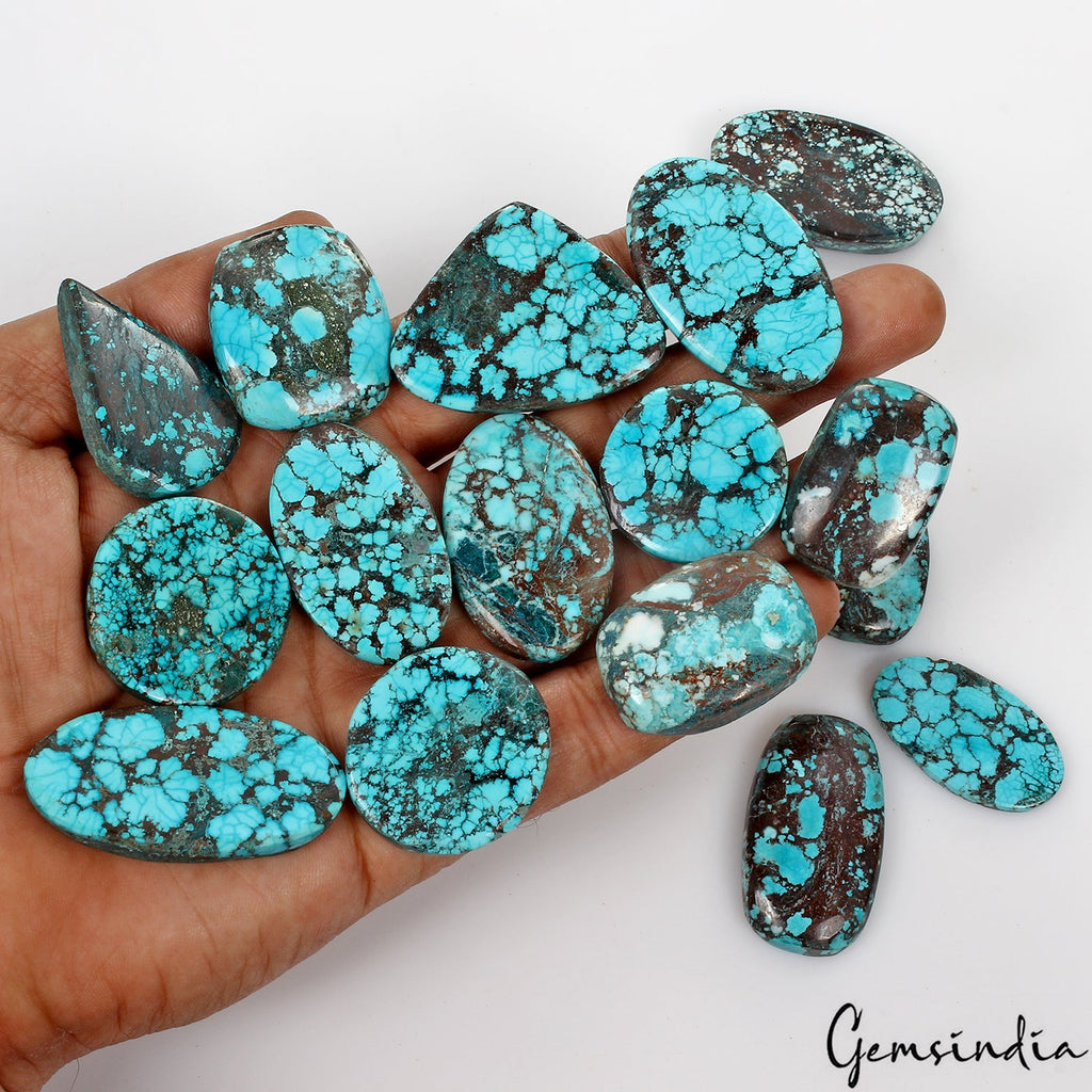 750 Ct Natural Blue Spiderweb Turquoise Mix Cabochon Loose 27-44mm Gemstones Lot