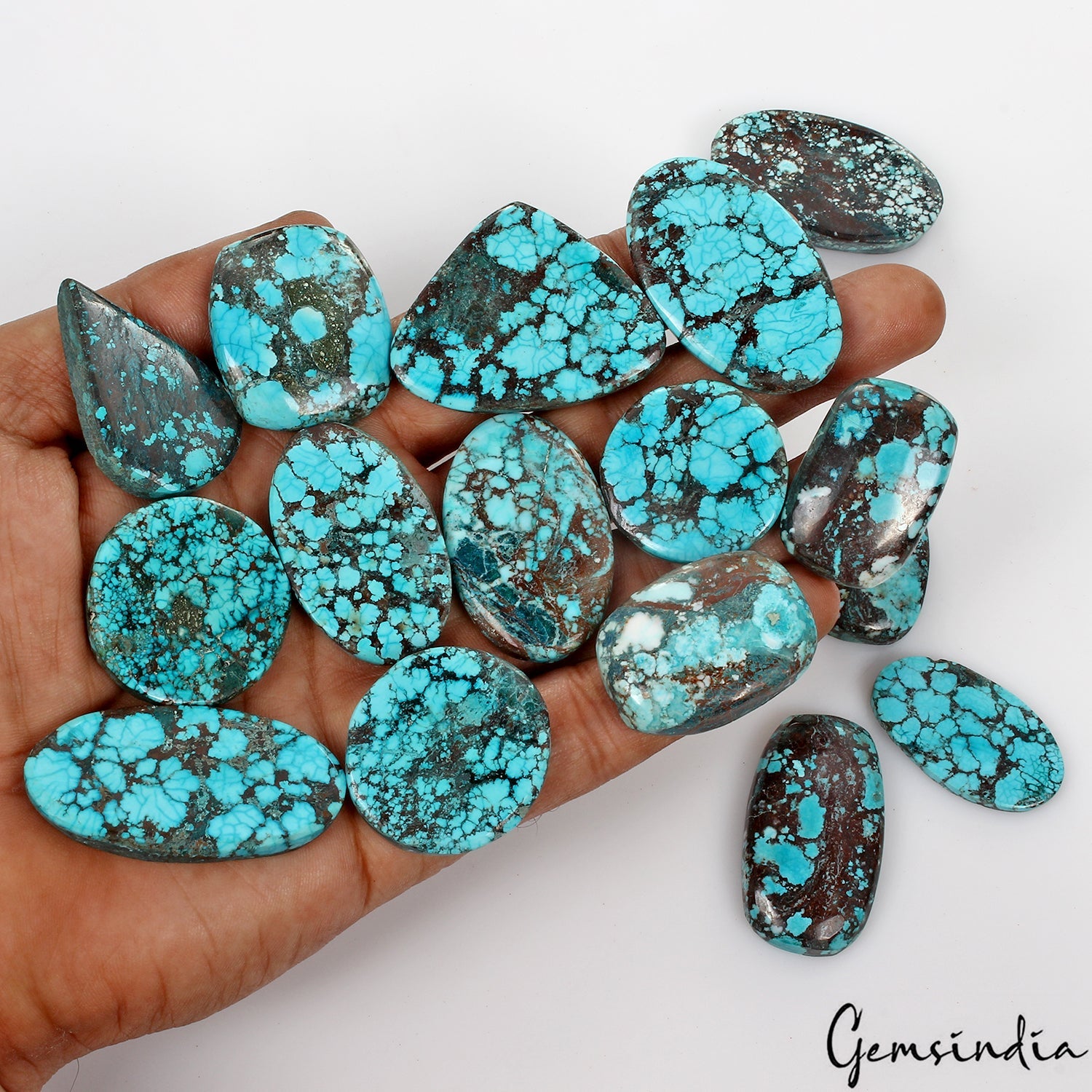 750 Ct Natural Blue Spiderweb Turquoise Mix Cabochon Loose 27-44mm Gemstones Lot