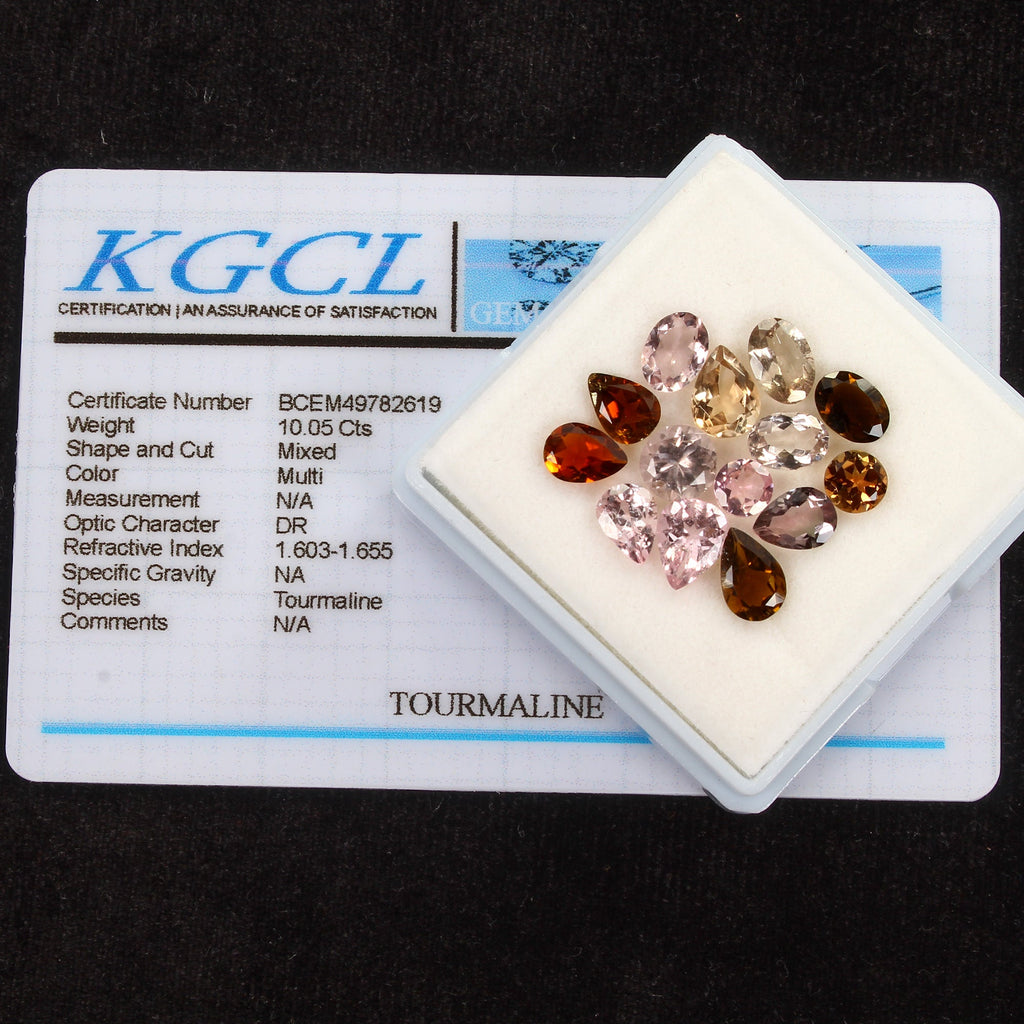14 Pc Natural Multi color Tourmaline Mix Cut Loose Certified Gemstones~ 10.05 Ct