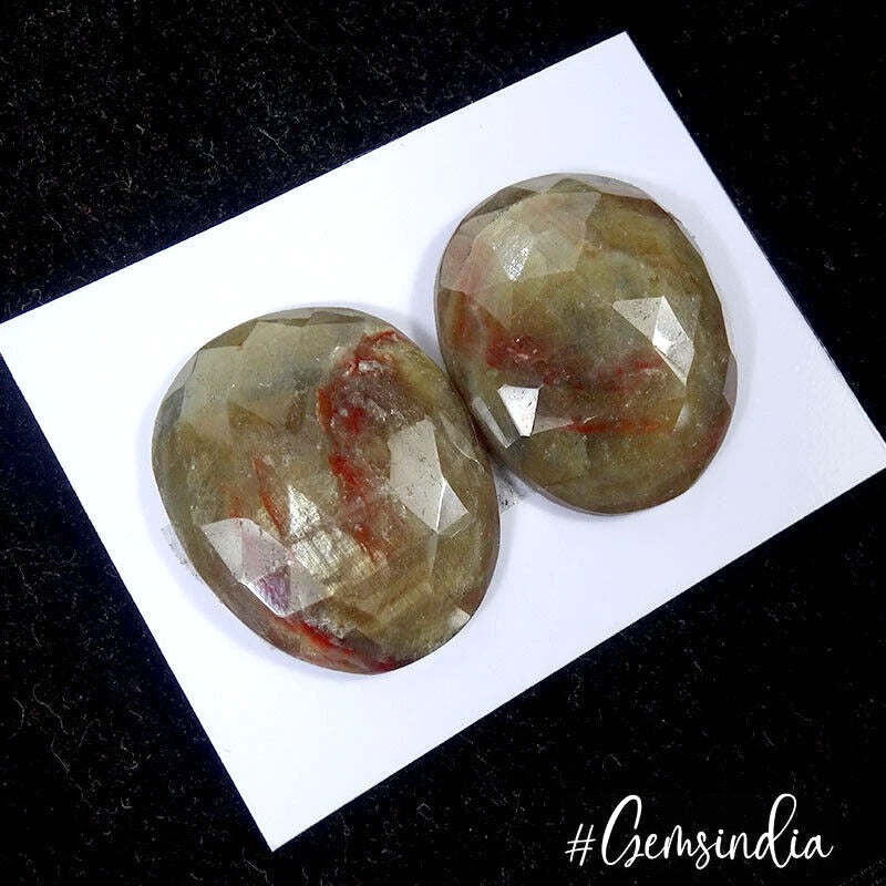 Matched Pair Natural Brown Sapphire Rose Checker Cut with Flat Back 28x24mm Gems