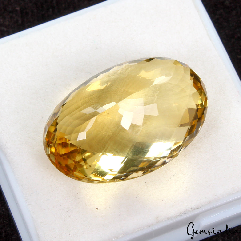 VVS 38.40 Cts Natural Golden Yellow Citrine Certified Oval Checker Cut Gemstone