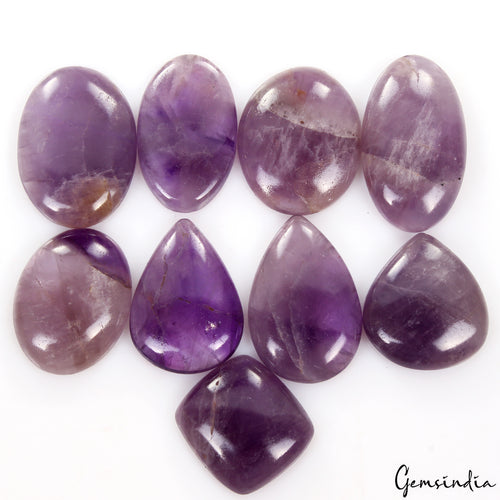 Amethyst Lot, Cabochon, Untreated, Purple — 9 Pieces, 23mm, 325 Ct