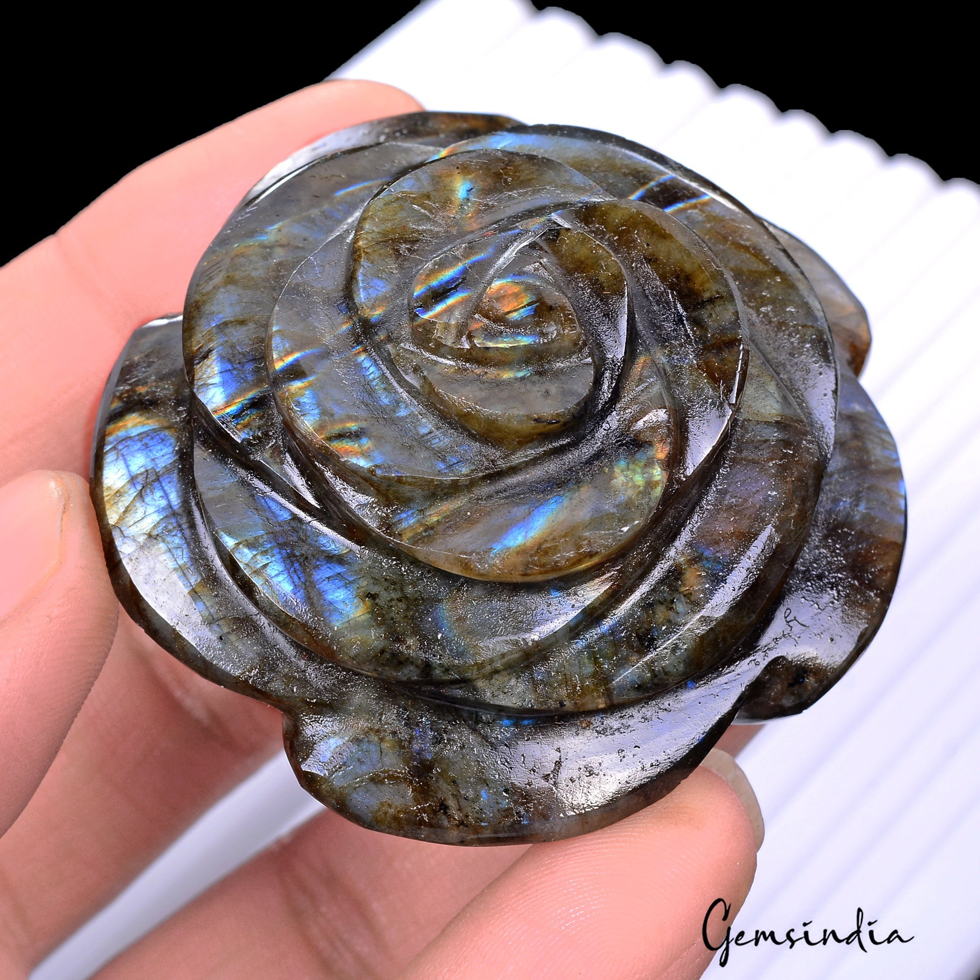 480 Cts Natural Labradorite Rose Carving Unique Decorative Huge Gemstone Piece