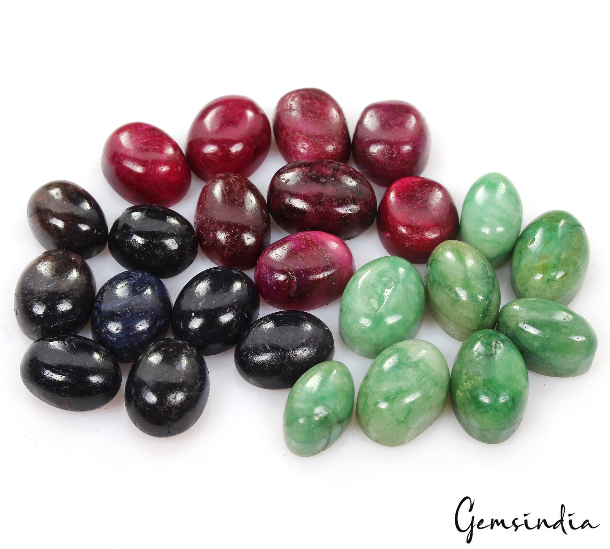Certified 260 Ct Natural Ruby Emerald Sapphire Oval Cabochon Loose Gemstones Lot