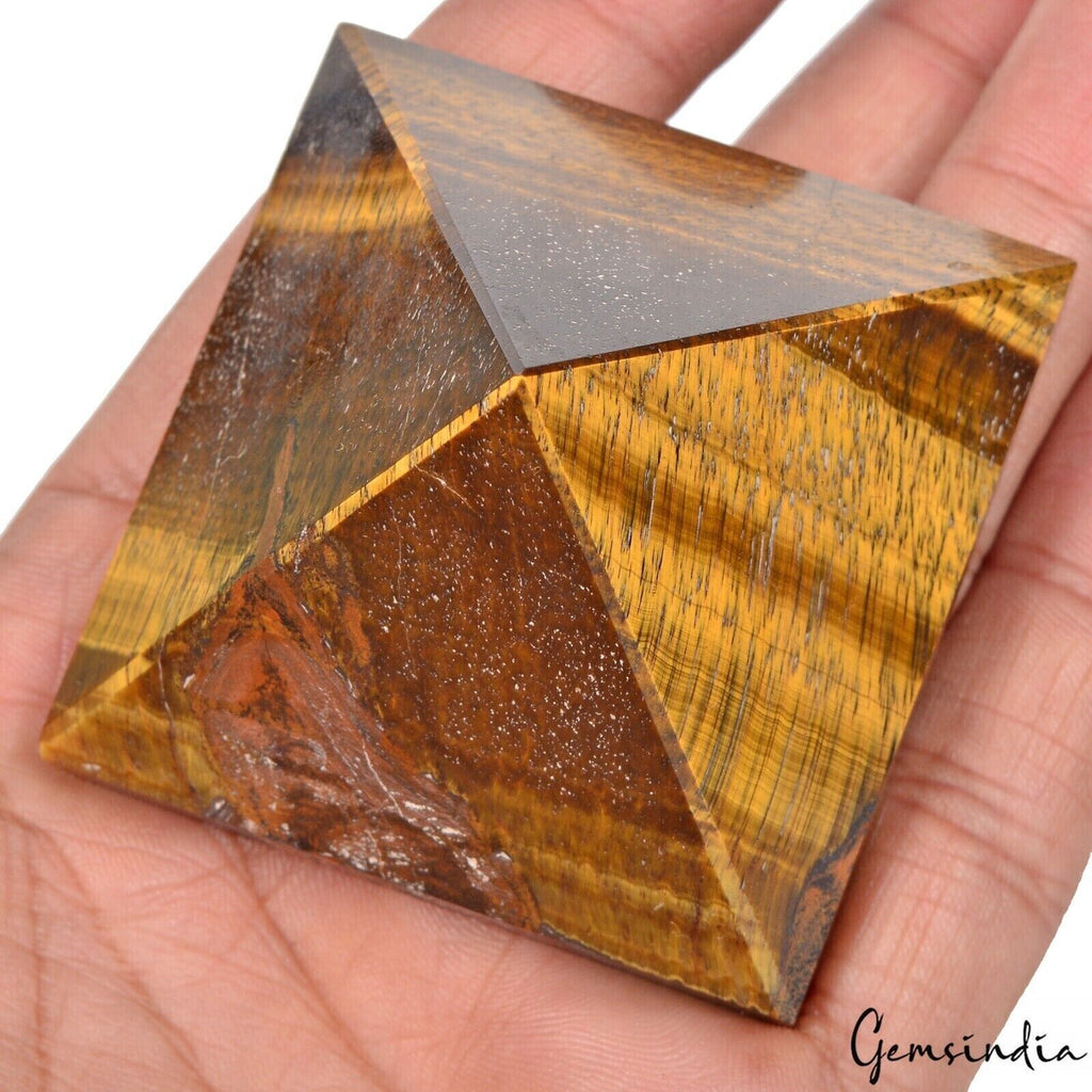690Ct/41mm Natural Tiger eye Crystal Reiki Chakra Healing/Reiki Gemstone Pyramid