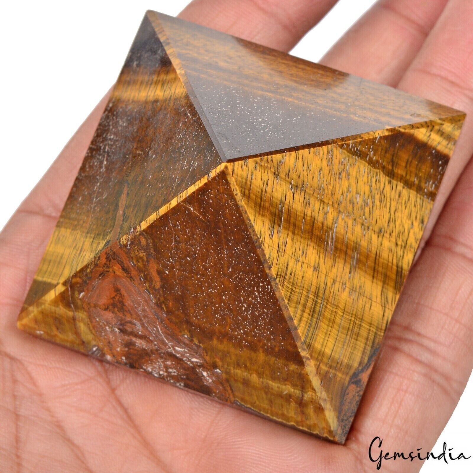 690Ct/41mm Natural Tiger eye Crystal Reiki Chakra Healing/Reiki Gemstone Pyramid