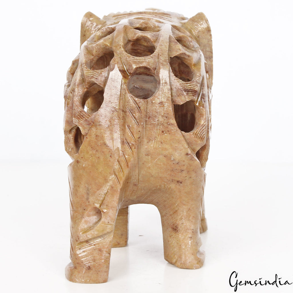 Hand Carved Elephant with Baby Inside Double Elephant Soapstone Figure ~ 1220 Ct