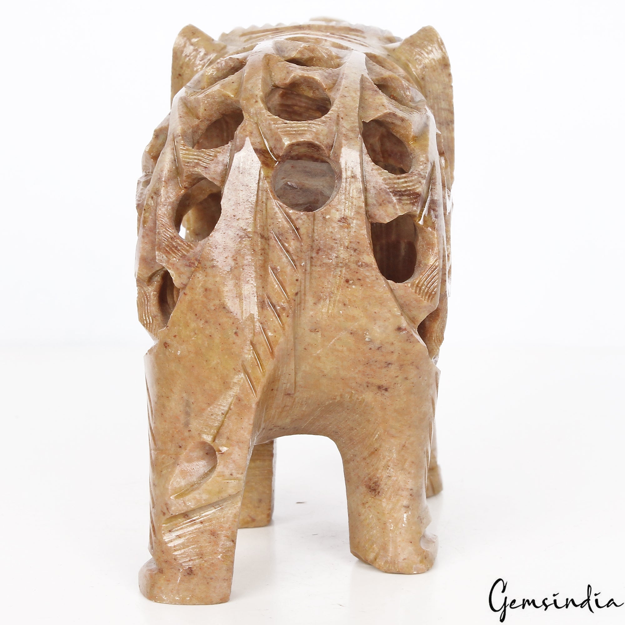 Hand Carved Elephant with Baby Inside Double Elephant Soapstone Figure ~ 1220 Ct