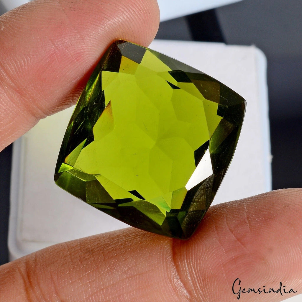 74.60 Cts Stunning Heena Green Peridot Lab-Created Loose Cushion Cut Hydro Gem