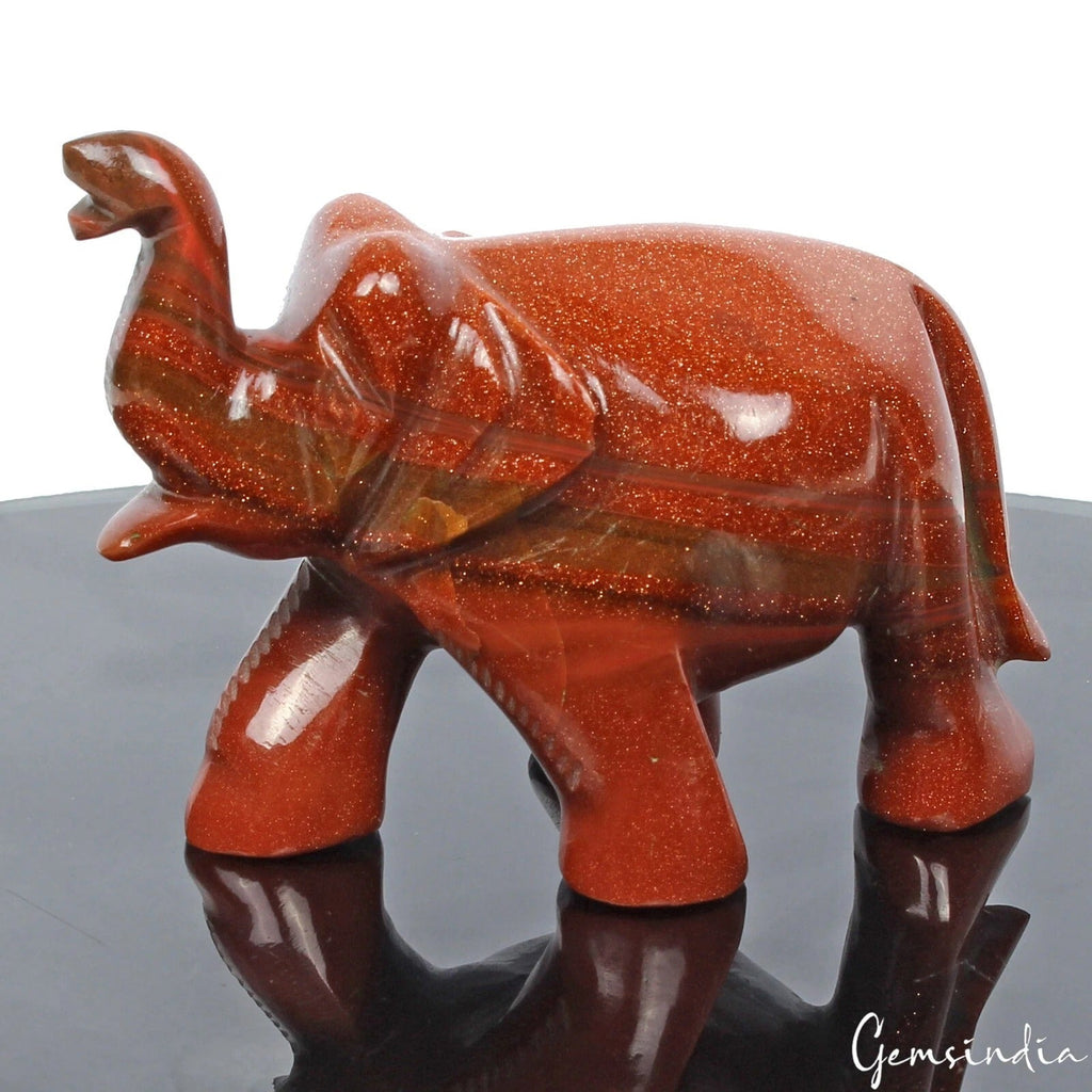 650 Cts Natural Brown Sunstone Single Stone Hand Carved Elephant Statue~2" tall