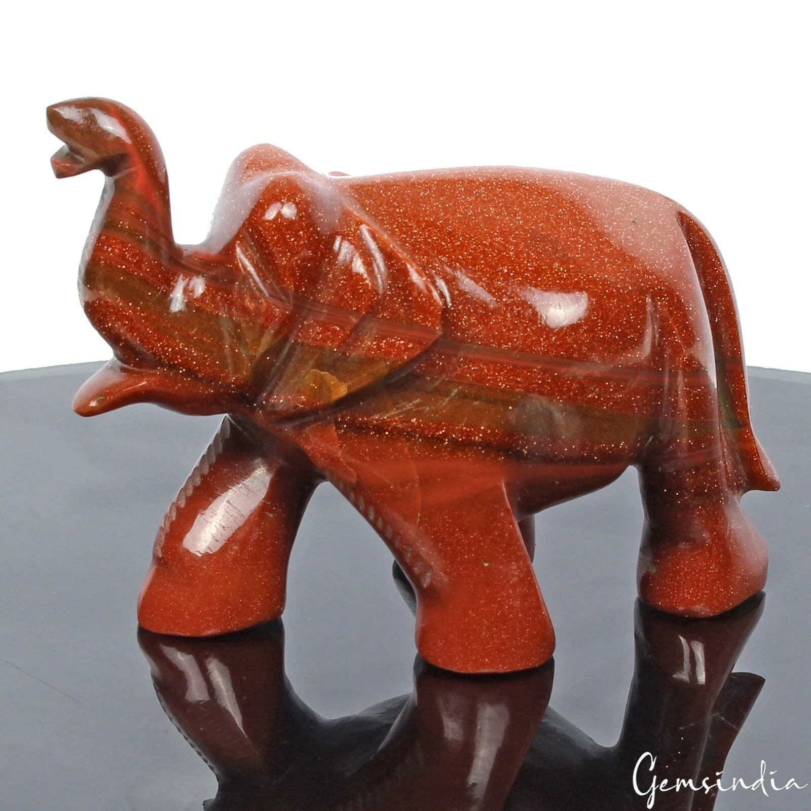 650 Cts Natural Brown Sunstone Single Stone Hand Carved Elephant Statue~2" tall