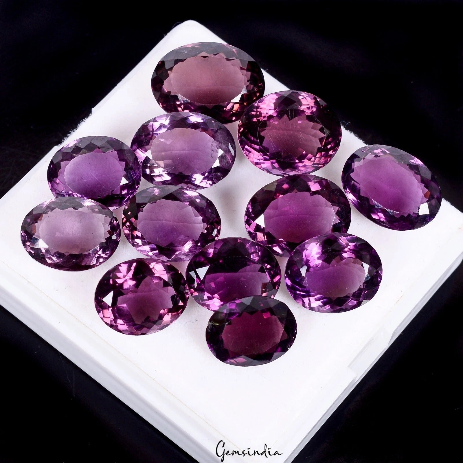 Certified 121.70 Cts/12 Pcs Natural Untreated Dark Purple Amethyst Oval Cut Gems