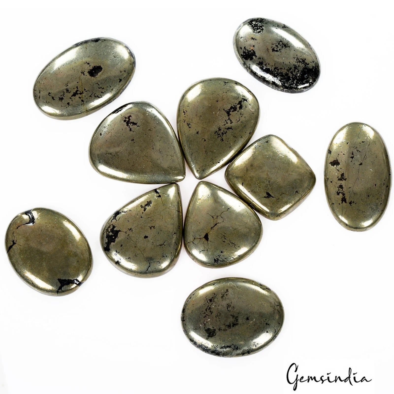 570 Cts/10 Pcs Natural Untreated Peru Apache Gold Pyrite Mixed Cab Loose Gem Lot