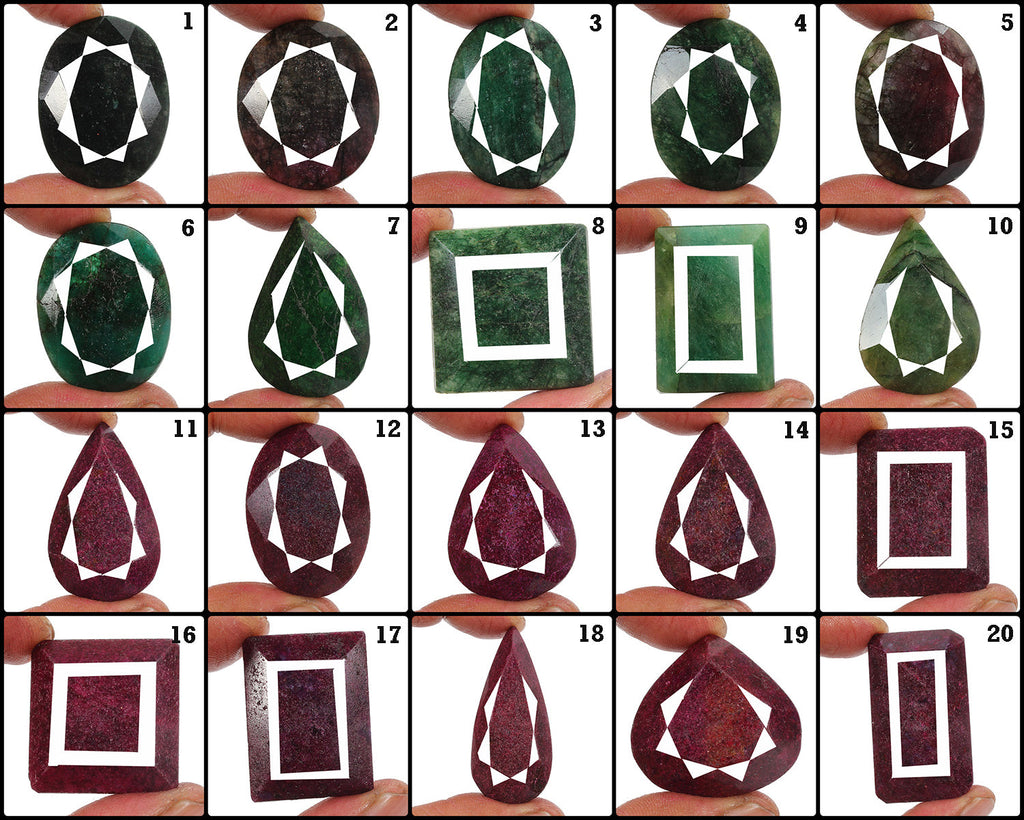 2900 Ct Natural Green Emerald Ruby Mix Faceted Earth Mined Huge Gems Lot 20 Pcs
