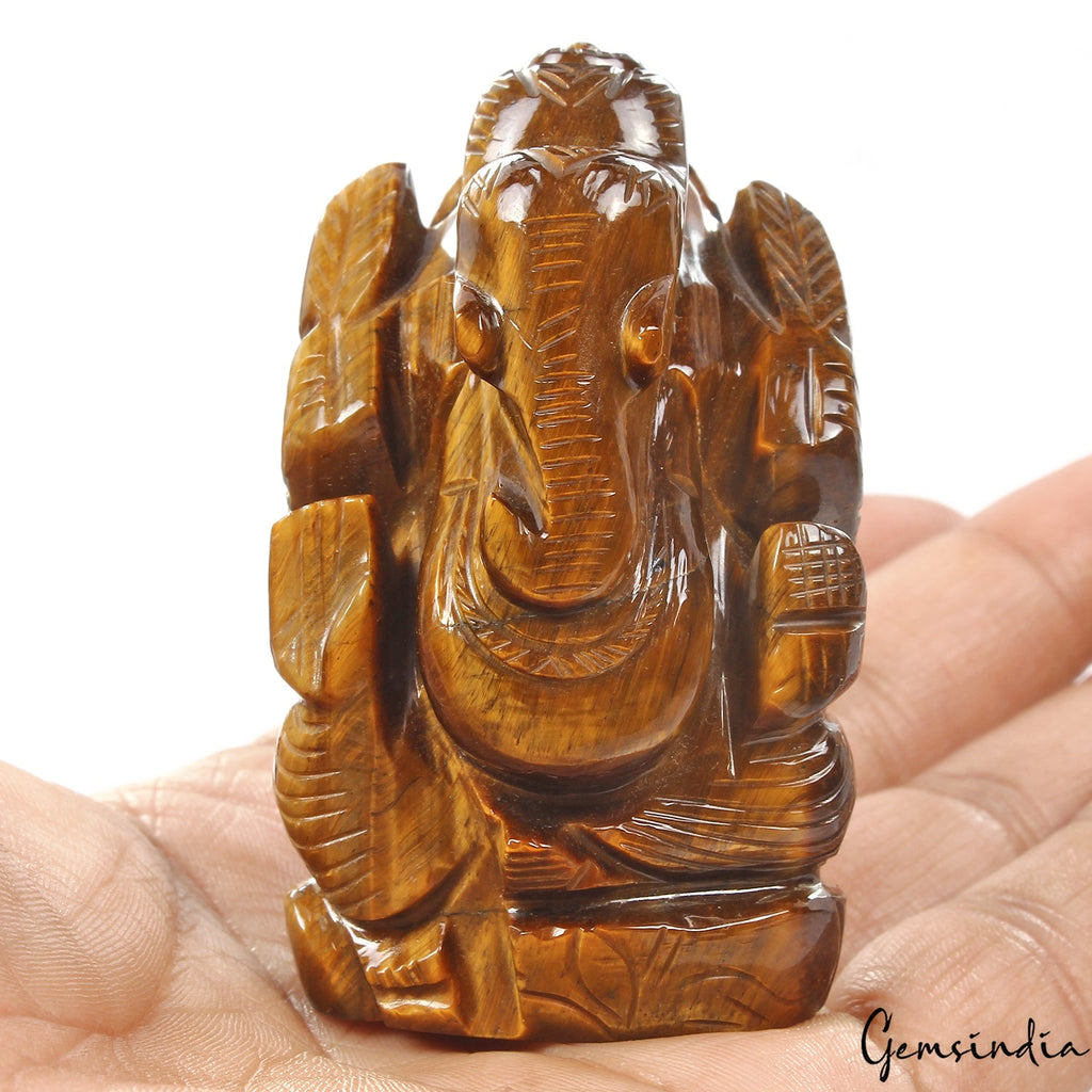 565 Cts Natural Untreated Tiger Eye Single Stone Carving Lord Ganesha Sculpture