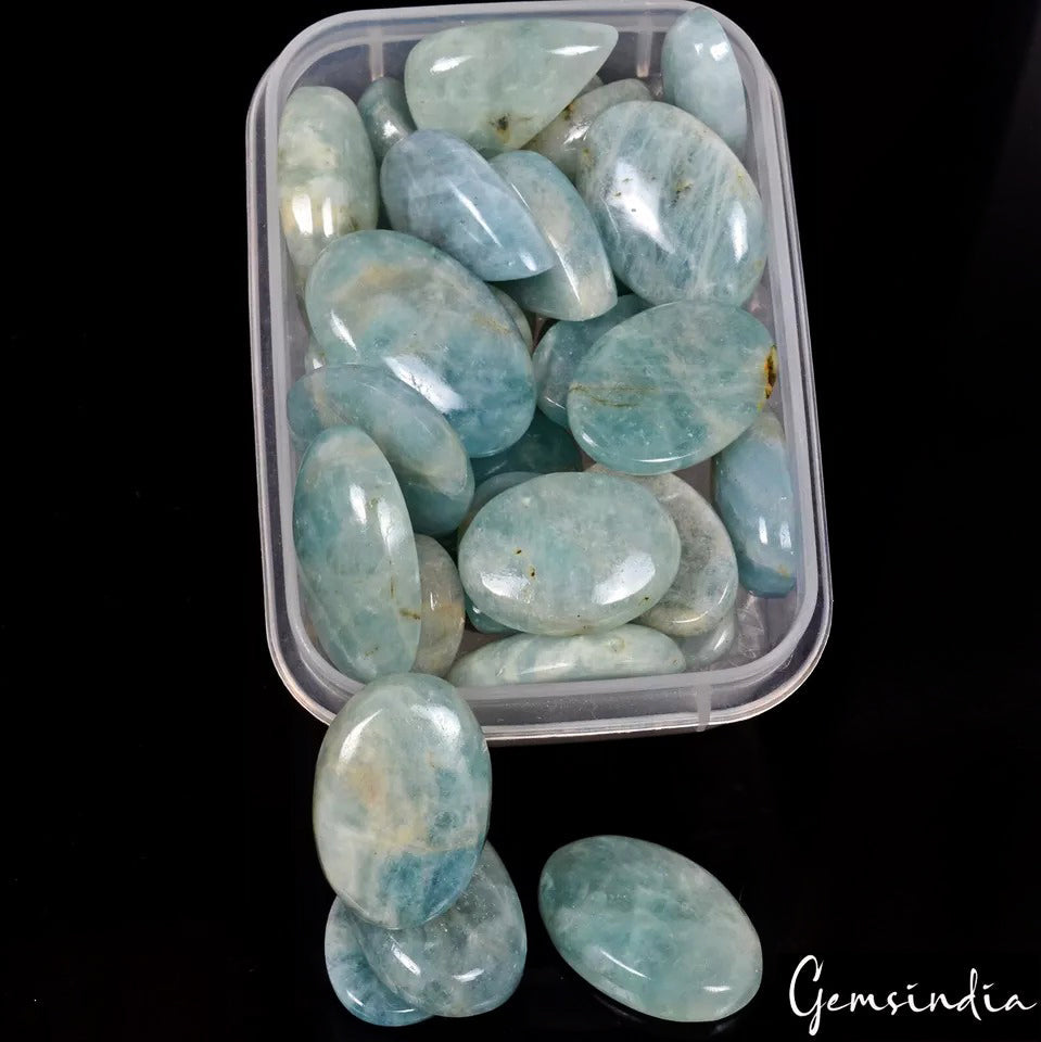 1000 Ct./34 Pcs Natural Untreated Blue Aquamarine Beryl Mix Cab Loose Gemstones