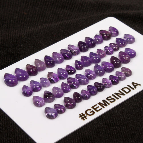 Amethyst Lot, Cabochon, Pear Cabochon, Untreated — 50 Pieces, 6mm to 9mm, 40.80 Ct, Brazil