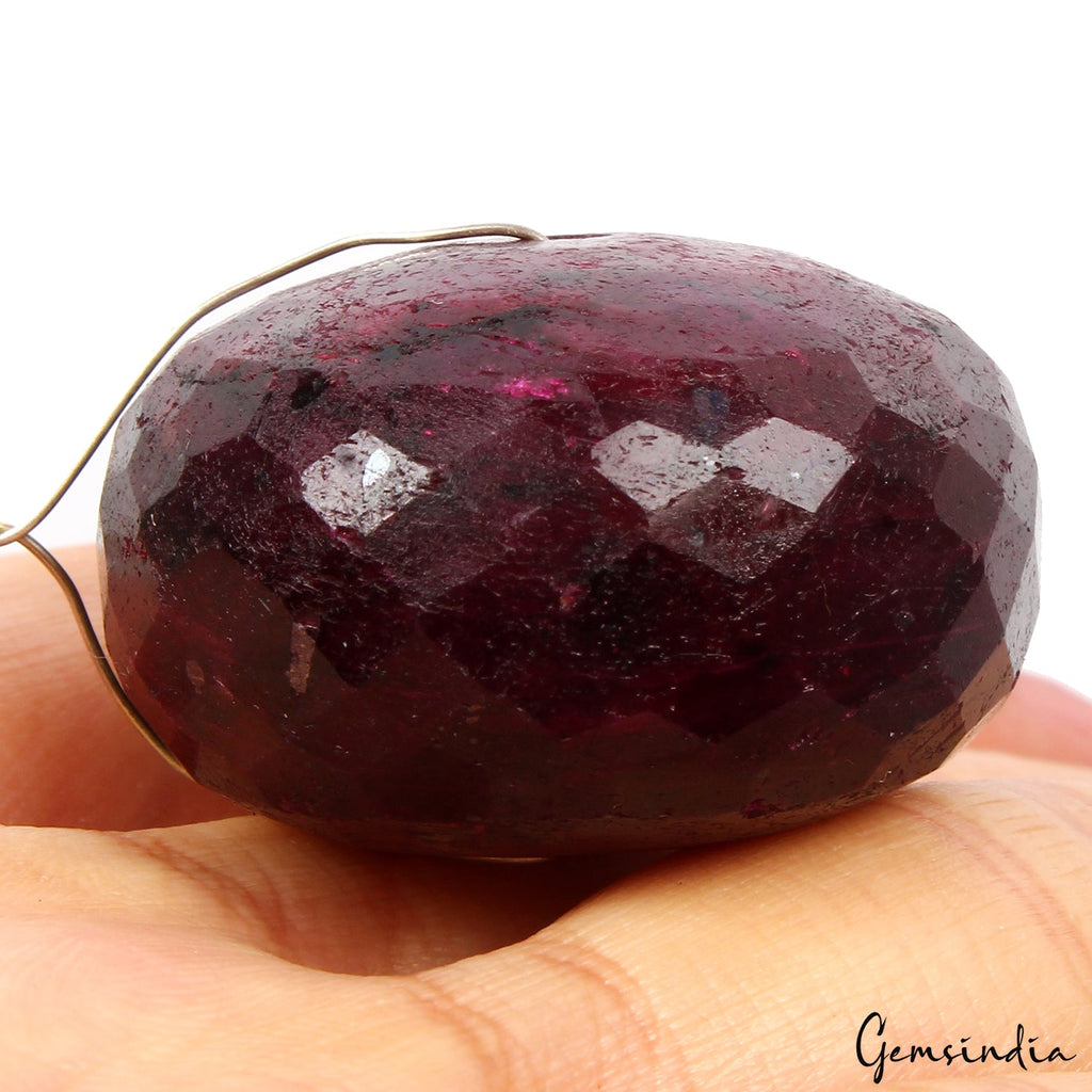 240 Ct Natural African Red Ruby Round Checker Cut Drill Bead Huge Size Loose Gem