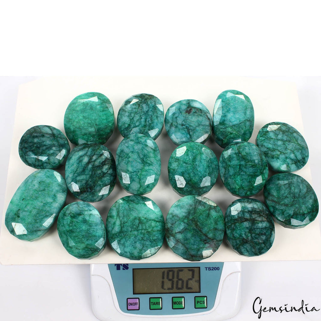 1.96 kilo/16Pcs Natural Colombian Blue Green Emerald Oval Cut Wholesale Gems Lot