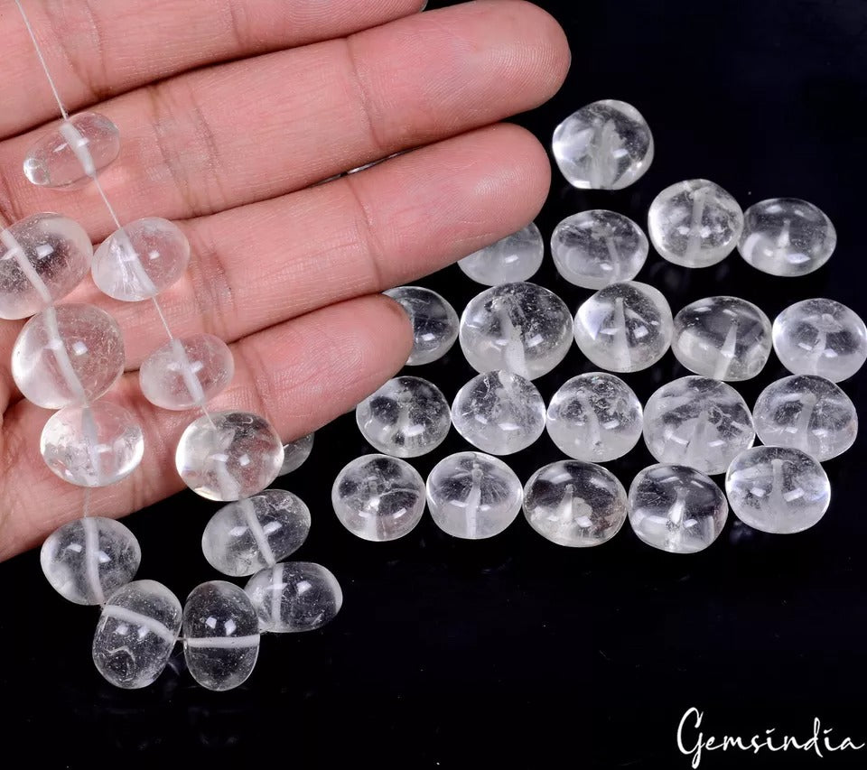 700 Ct/58 Pc Natural White Crystal Quartz Rondelle Cabochon Loose Gemstone Beads