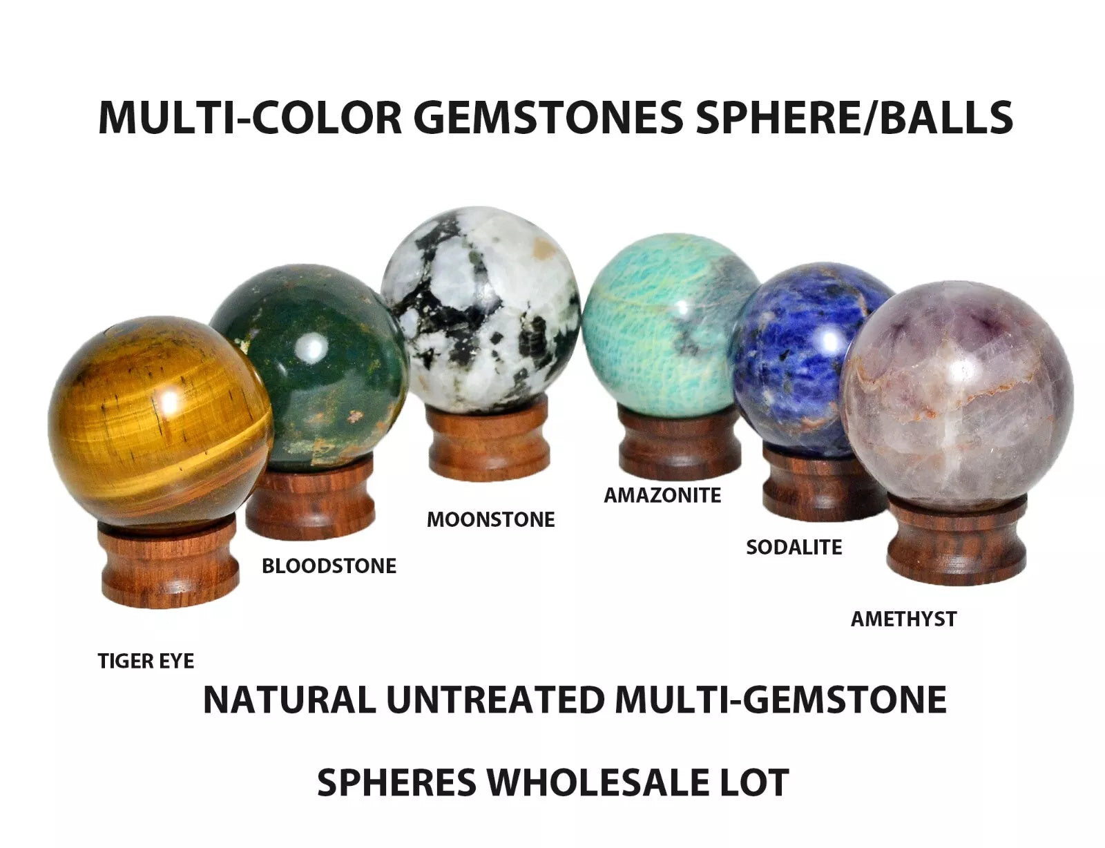 3300 Ct/6Pc Natural Multi Gemstones Crystal Healing Mineral Sphere Gemstones Lot