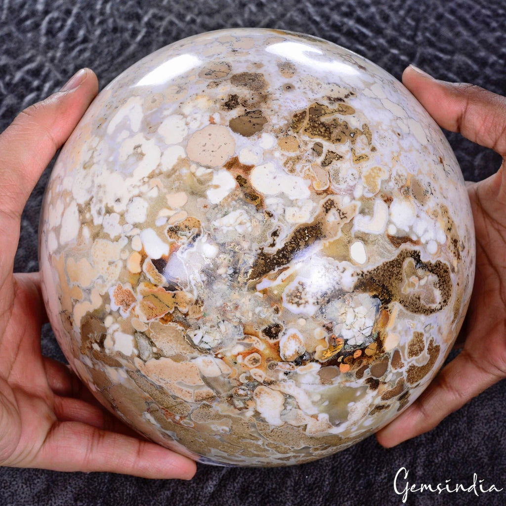 7 in Orbicular KING COBRA OCEAN JASPER Gemstone Healing Crystal Sphere w/ Stand