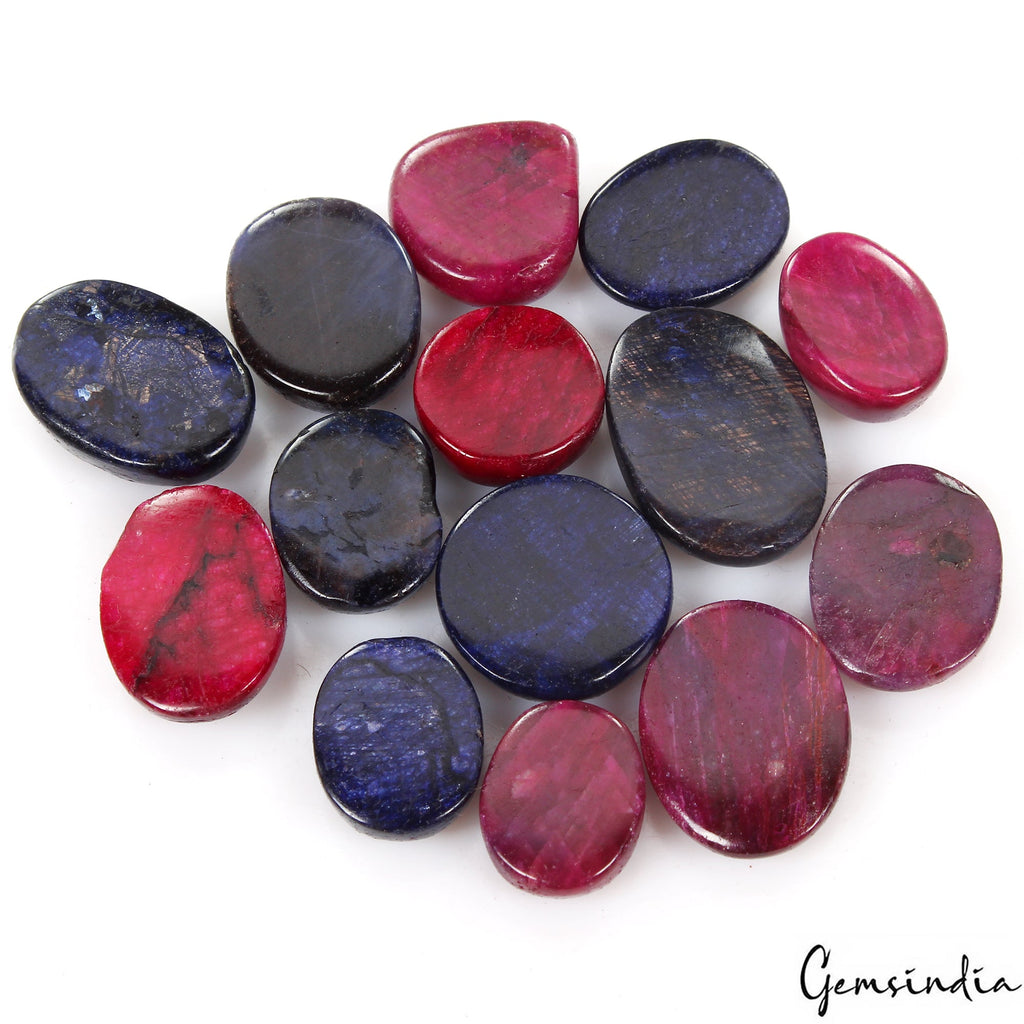 14 Pcs Natural Ruby Sapphire Mix Cabochon Loose 14-22mm Gemstones Lot ~ 280 Cts