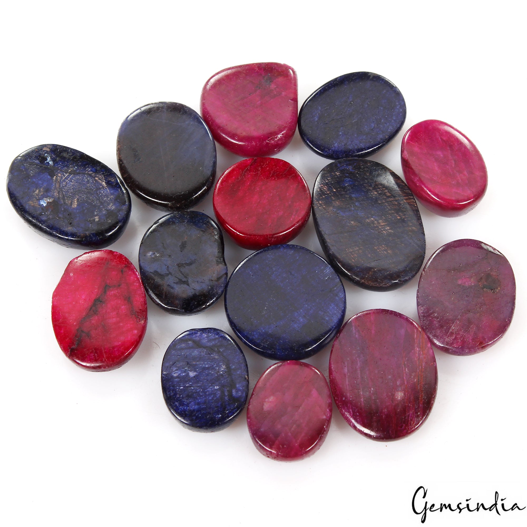 Ruby Lot, Cabochon, Color Enhanced — 14 Pieces, 14mm to 22mm, 280 Ct, Madagascar