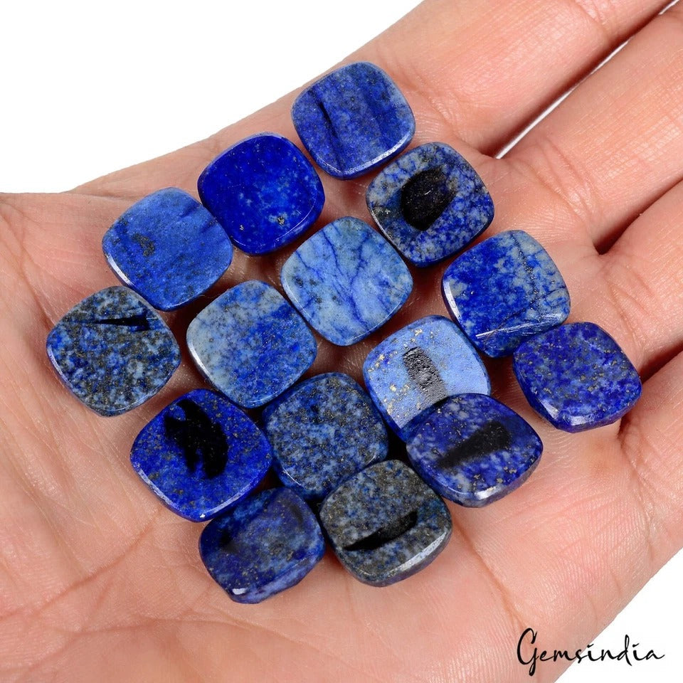 190 Ct Natural Blue Lapis Lazuli Cushion Checker Cut Loose Gemstone w/ Flat back