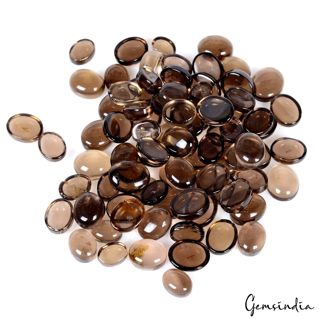 87 Pcs Natural Smoky Quartz 6-10mm Oval Cabochon Loose Wholesale Gemstones Lot