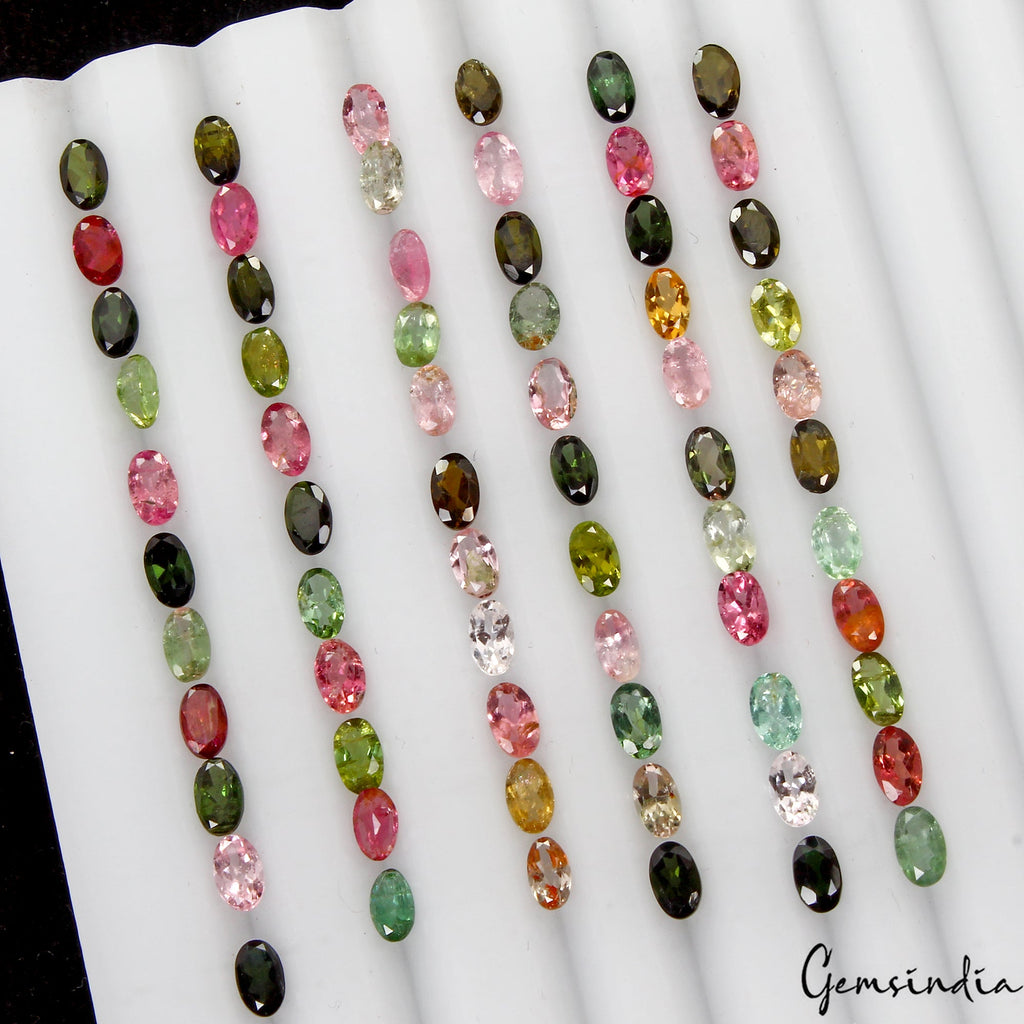 Set of 66 Pcs Natural Tourmaline Multi Color Vibrant 5x3mm Oval Gemstones 15 Cts