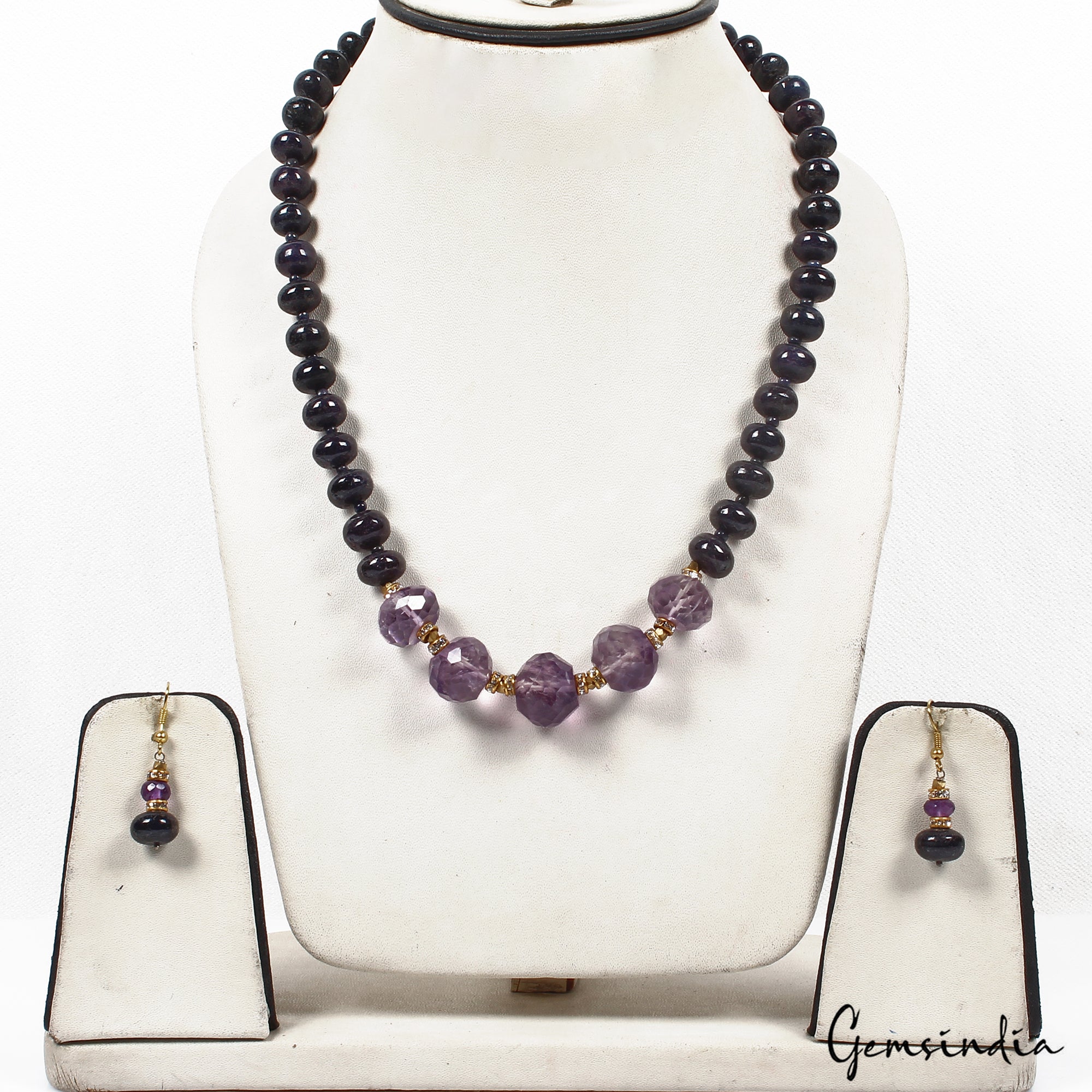 561.30 Ct Natural Blue Sapphire Purple Amethyst Cab Beaded Handmade Jewelry Set