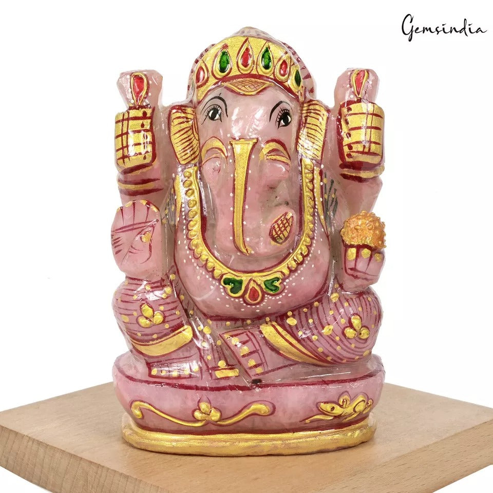 4830 Cts Natural Pink Rose Quartz Handcrafted Singlestone Ganesha Sculpture 5"