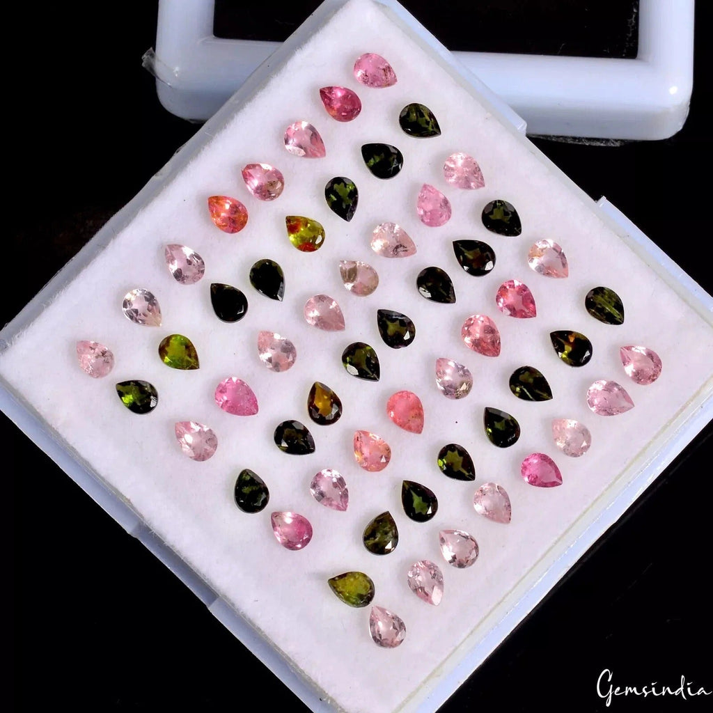 55 Pcs Natural Tourmaline Multi Color 4x3mm Pear Cut Loose Gemstones~ 8.65 Cts