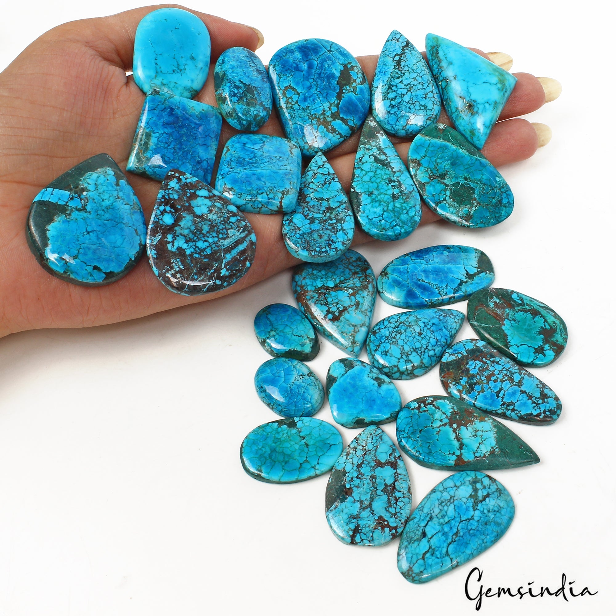 800 Ct/24 Pcs Natural Blue Green Spiderweb Turquoise Mix Cab Wholesale Gems Lot