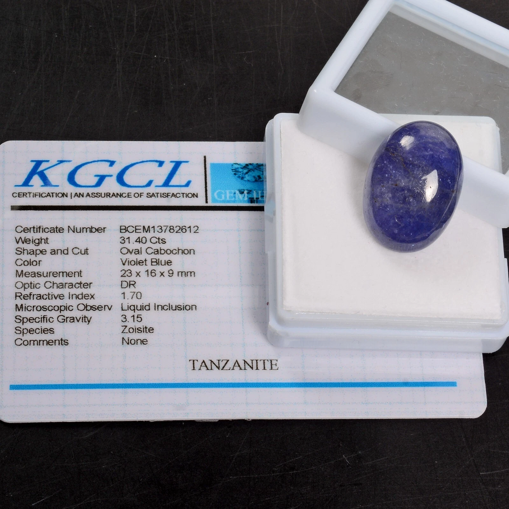 TOP RARE! Violet Blue Tanzanite Natural Cab Certified Gem For Jewelry ~31.40 Cts