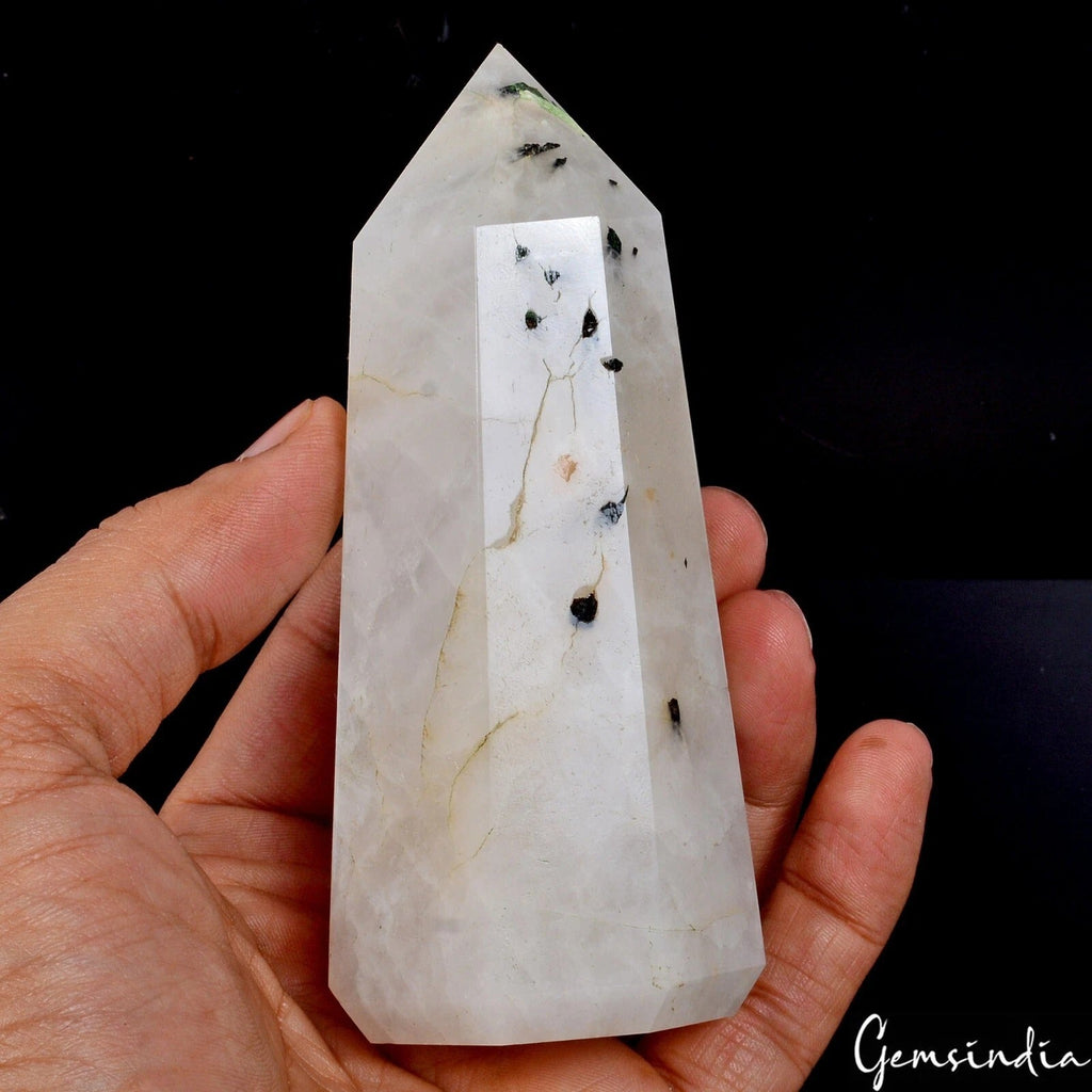 1900 Ct Natural Black Tourmaline Rutilated Quartz Crystal Point Obelisk Gem 4.5
