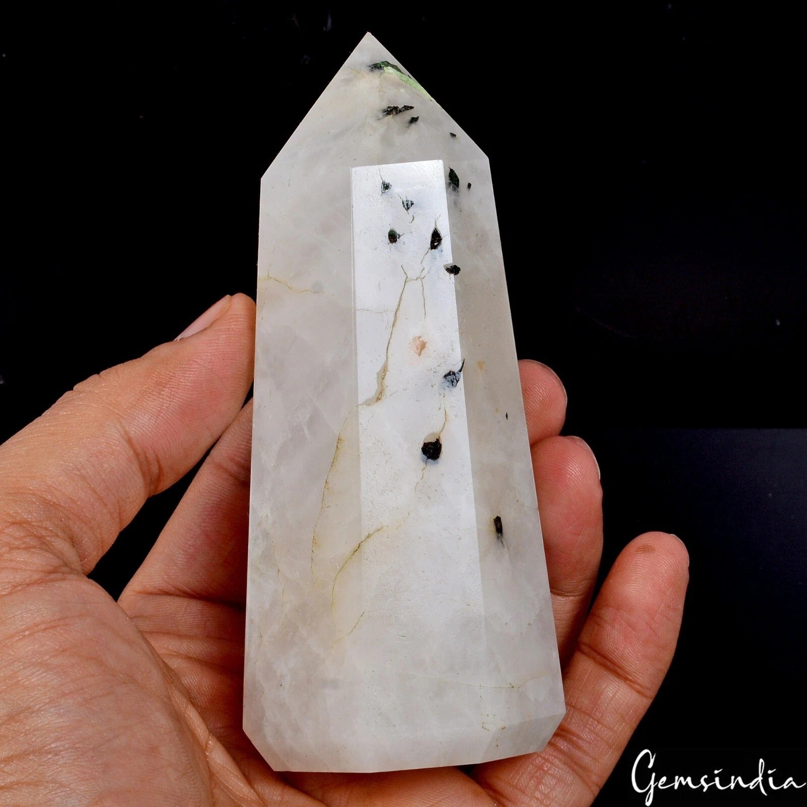 1900 Ct Natural Black Tourmaline Rutilated Quartz Crystal Point Obelisk Gem 4.5