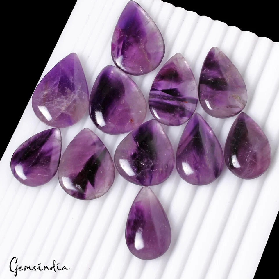 450 Cts Natural Untreated Purple Amethyst Pear Cab Loose Gemstones Lot ~12 Pcs