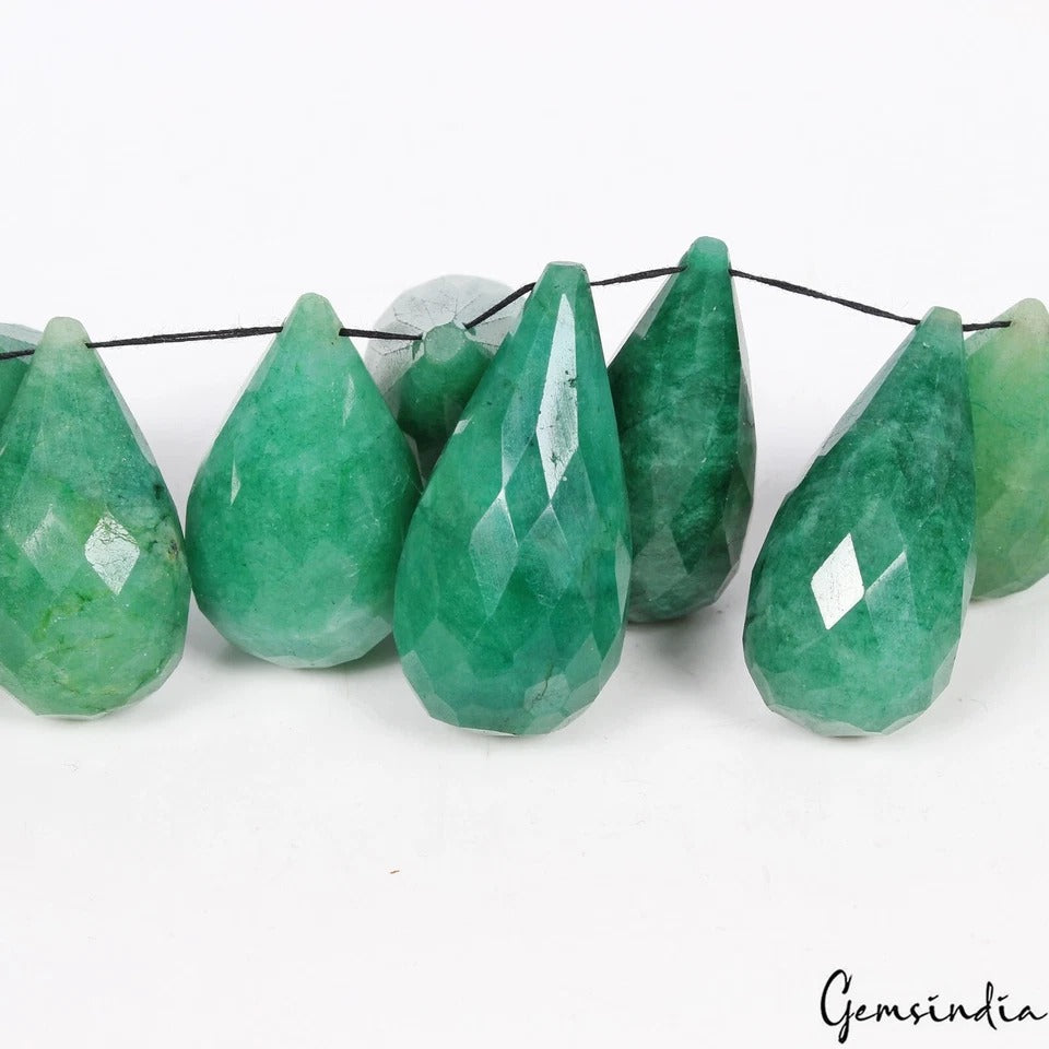 1500 Ct Natural Brazilian Green Emerald Pear Checker Cut Drill Bead/Briolettes