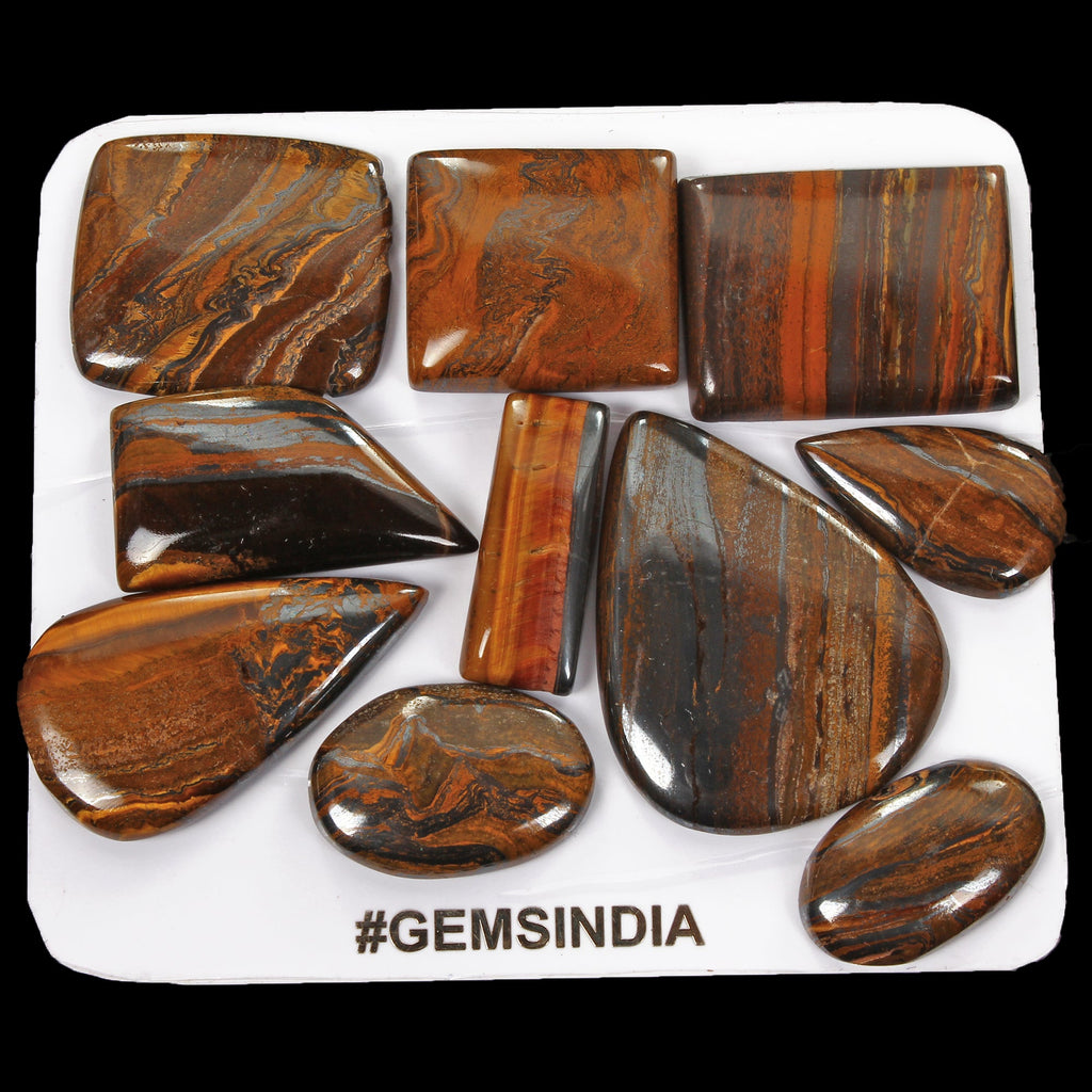 530 Cts/10 Pcs Natural Untreated Brown Iron Tiger Eye Mixed Cab Loose Gems Lot