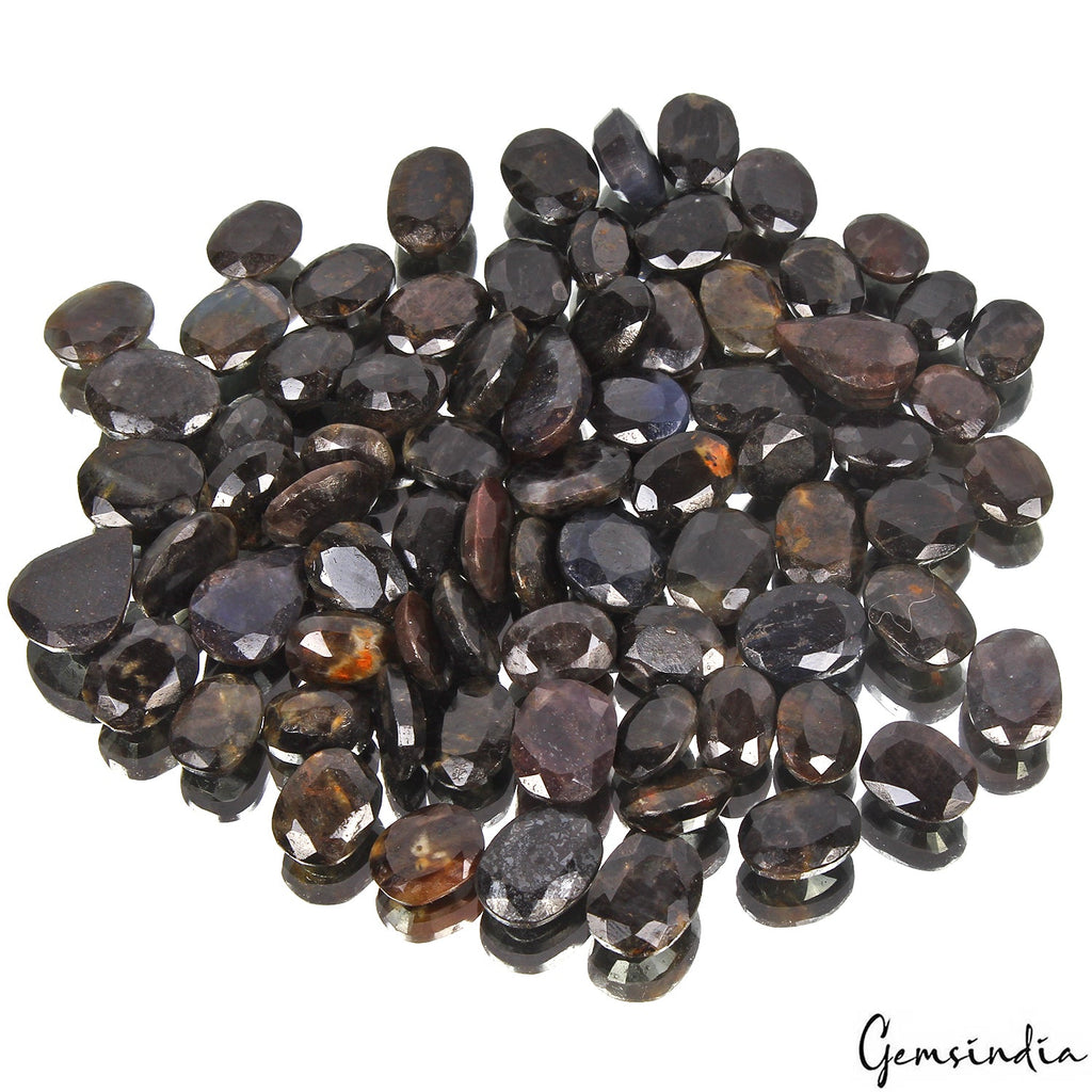 600 Cts/76 Pcs Natural Untreated Black Sapphire Mixed Faceted Cut Loose Gems Lot