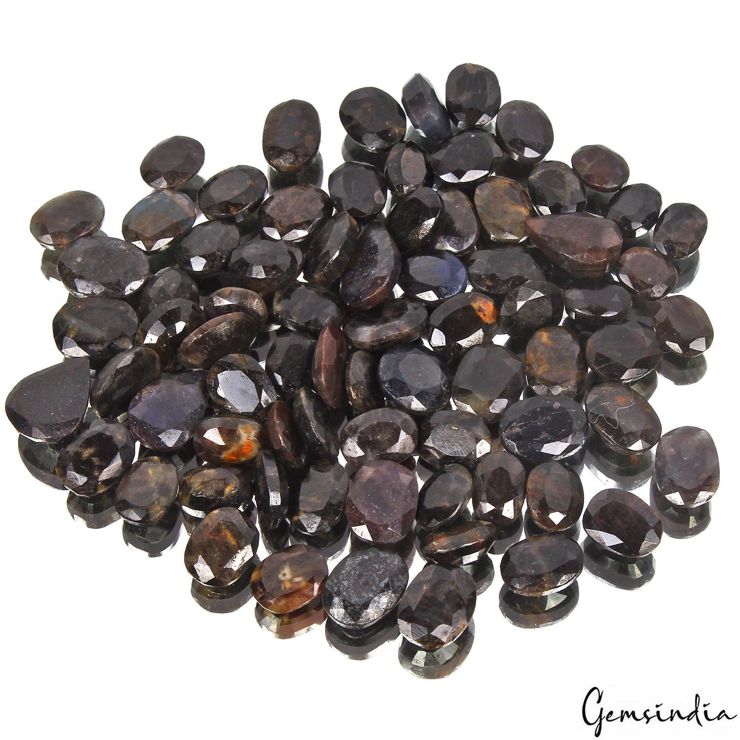 600 Cts/76 Pcs Natural Untreated Black Sapphire Mixed Faceted Cut Loose Gems Lot
