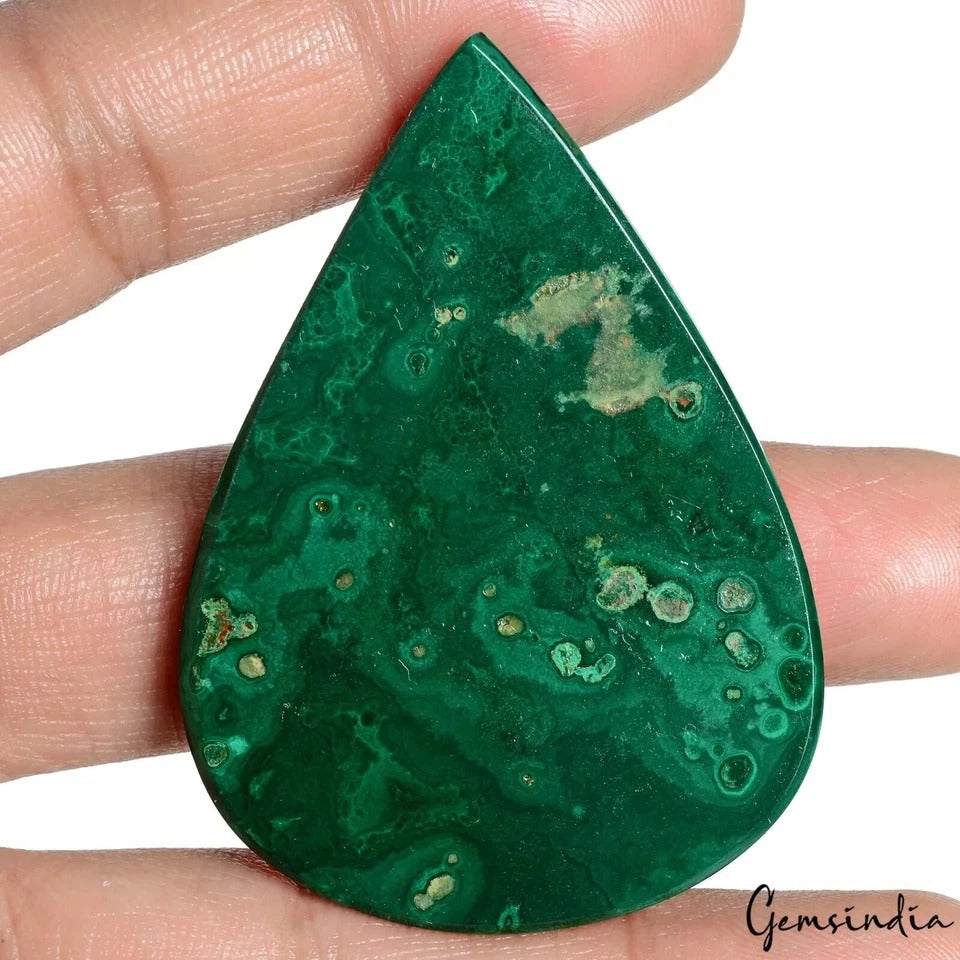 Malachite Cabochon, Pear Cabochon, Untreated — 61x44x8 mm, 244 Ct, Madagascar