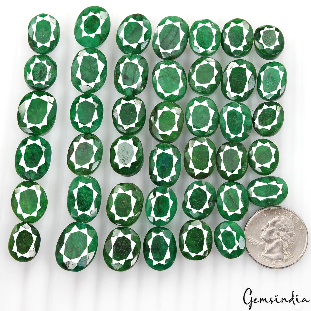 500 Ct/41 Pcs Natural Finest Green Emerald Loose Gems Wholesale Lot- Oval Shape